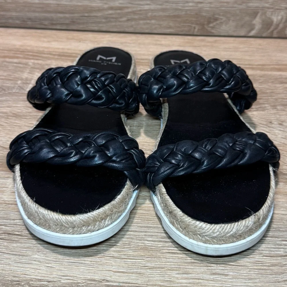 Black Braided Leather Marc Fisher Chunky Platform Sandals Women's Shoes Size 7.5 - Picture 6 of 10